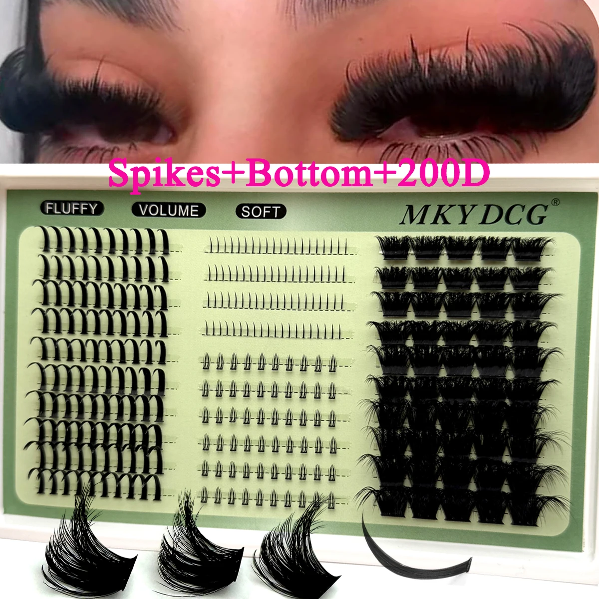 MKYDCG Lash Cluster Lash 100D/150D/200D Bottom+Thorn Cluster Fairy Manga Lash Cluster Extended Lash Cluster with Spike Eyelashe
