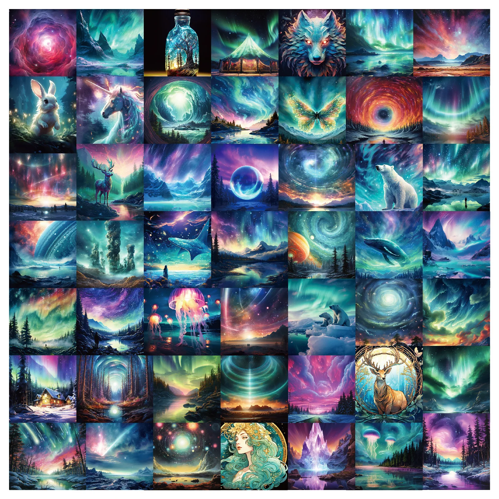 

10/30/50PCS Dreamy Aurora Graffiti Stickers Butterfly Aurora Elk Cartoon Decal DIY Laptop Phone Guitar Helmet Bike Sticker
