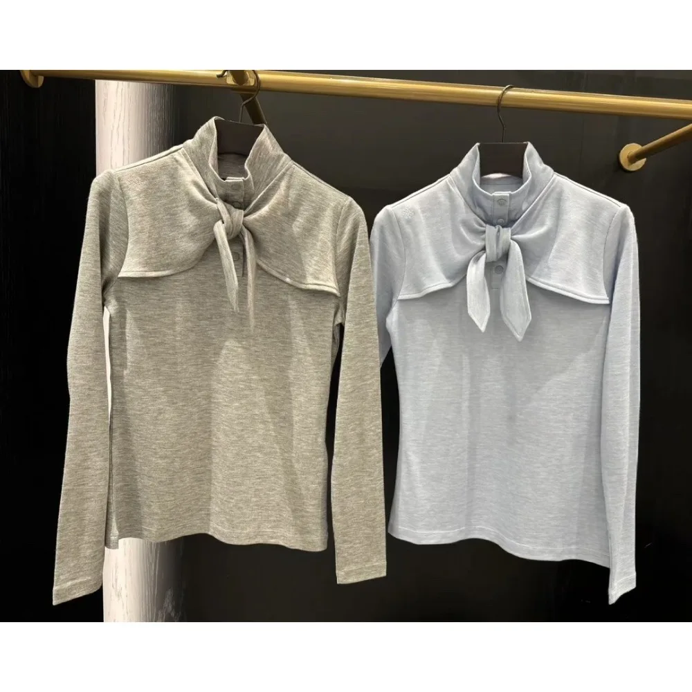 Women's Golf Long Sleeve Top 2026 Fall New Korean Style Stand Collar Bow Versatile Base Layer Wear Alone Breathable Soft Chic