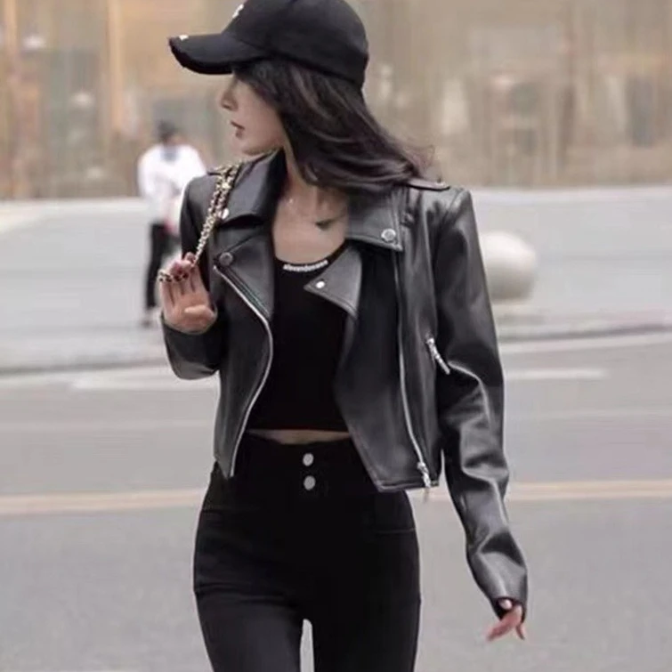 Soft Women PU Leather Jacket Vintage Short Moto Biker Coats Spring Autumn Bomber Jacket Windbreaker Women Clothing Outerwears