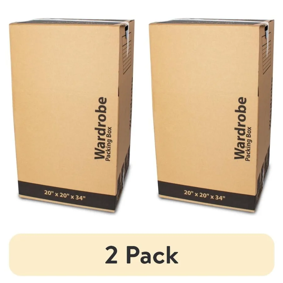 

Набор из 2-х коробок для переезда, 20 дюймов 20 дюймов 34 дюйма Крафт-бумага идеально подходит для организации и транспортировки одежды при переезде.