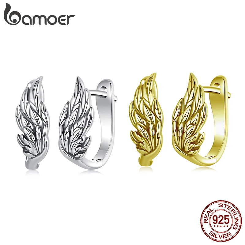 

Оригинальные серьги-кольца Bamoer из стерлингового серебра 925 пробы с перьями животных, винтажные серьги-кольца с крыльями ангела, позолоченные для женщин, подарок на день рождения, ювелирные украшения