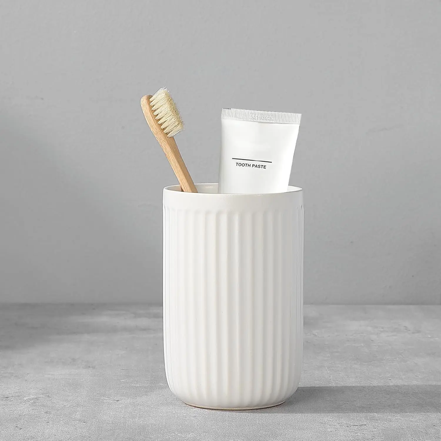 

Ceramic Toothbrush Holder for Bathroom - 1 Cup Toothpaste Holder, White Tumbler Cup for Counter Organizer