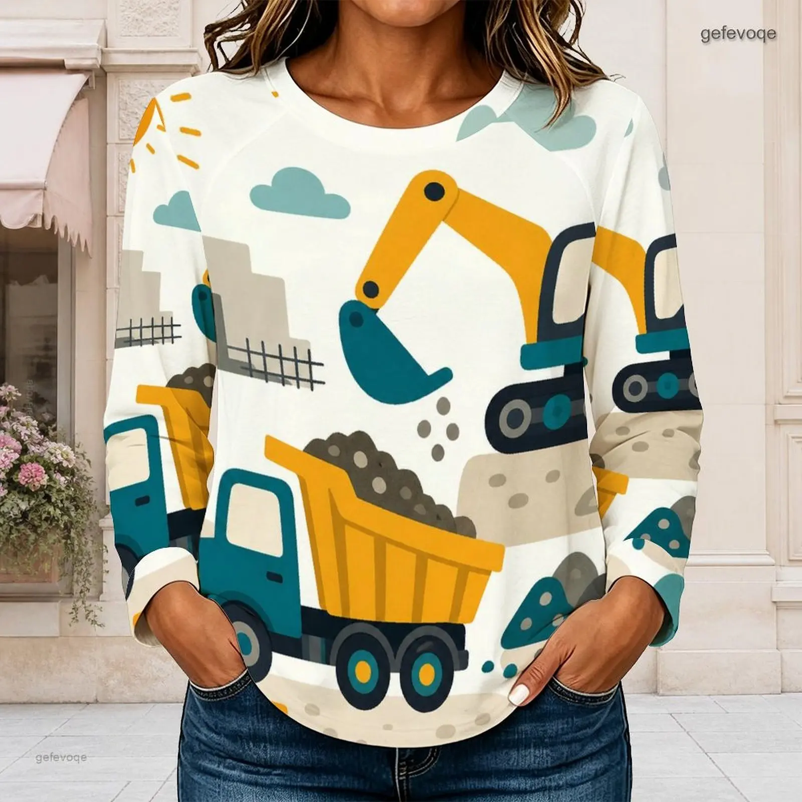 Women Crew Neck Raglan Long Sleeve T Shirt Curved Hem Loose Casual Basic Top Custom Print Ladies Daily Wear Blouse - view 5