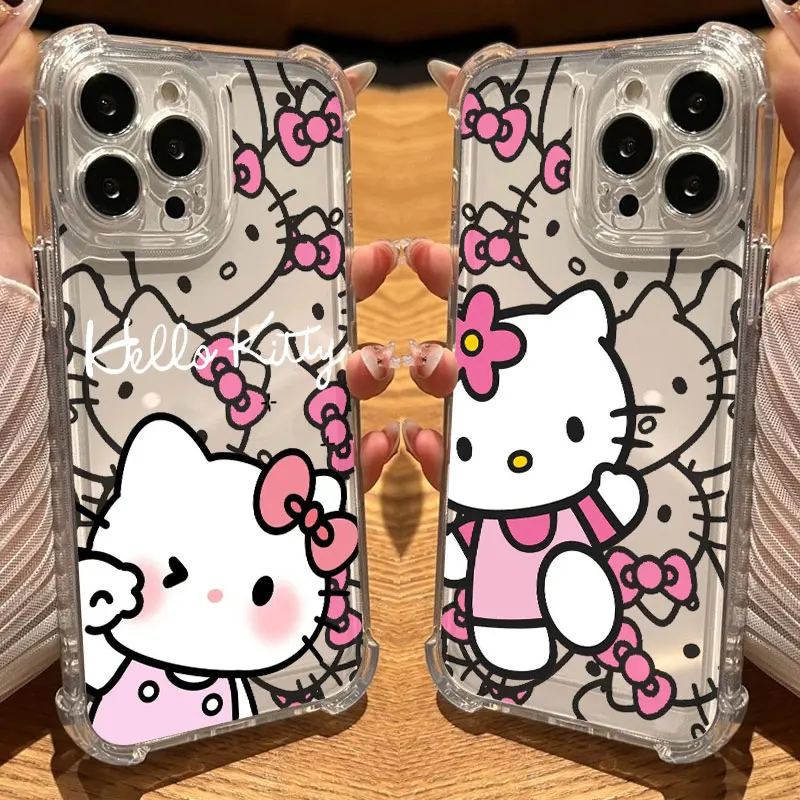 

Kawaii Hello Kitty Phone Case Clear For iPhone 17 16 14 15 11 12 13 Pro Max 16E 15 16 Plus 17 Air Soft Shockproof Silicone Cover