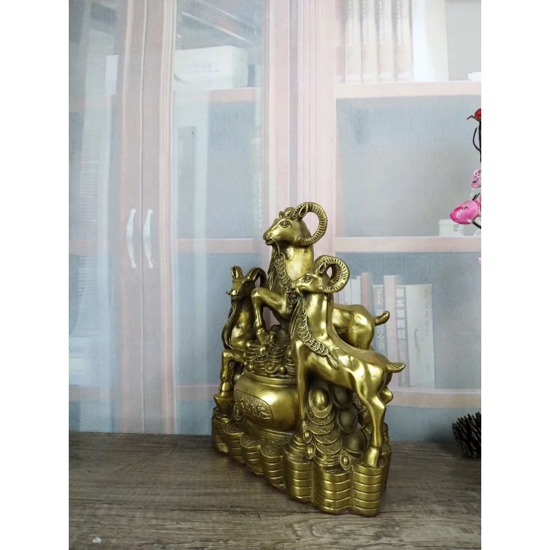 Brass Sheep Brass Sanyang Kaitai Three Rams Bring Bliss Brass Climbing Sheep Brass Chinese Zodiac Sign of Sheep Brass Cornucopia