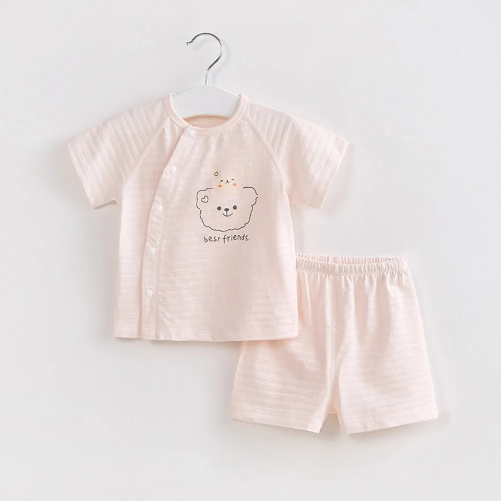 AYNIGIELL Baby Summer 2-piece Set Girls' Pure Cotton Short Sleeved Shorts Men's Clothing Set for 1-3 Years Old