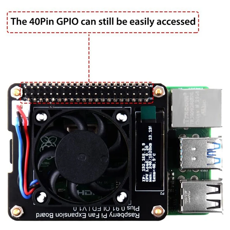 Крышка вентилятора для Raspberry Pi 4 Model B, для Raspberry Pi PWM, плата расширения GPIO с OLED-дисплеем 0,91 дюйма