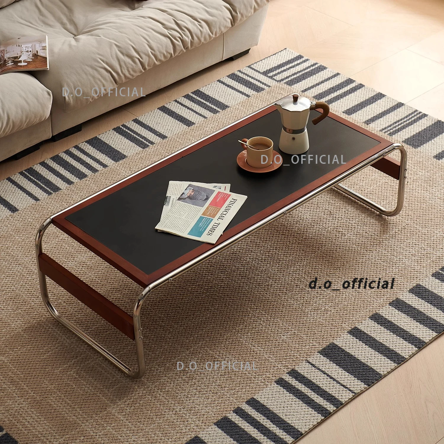 Retro tea table for home living room, rectangular stainless steel rock plate tea table, luxurious small table