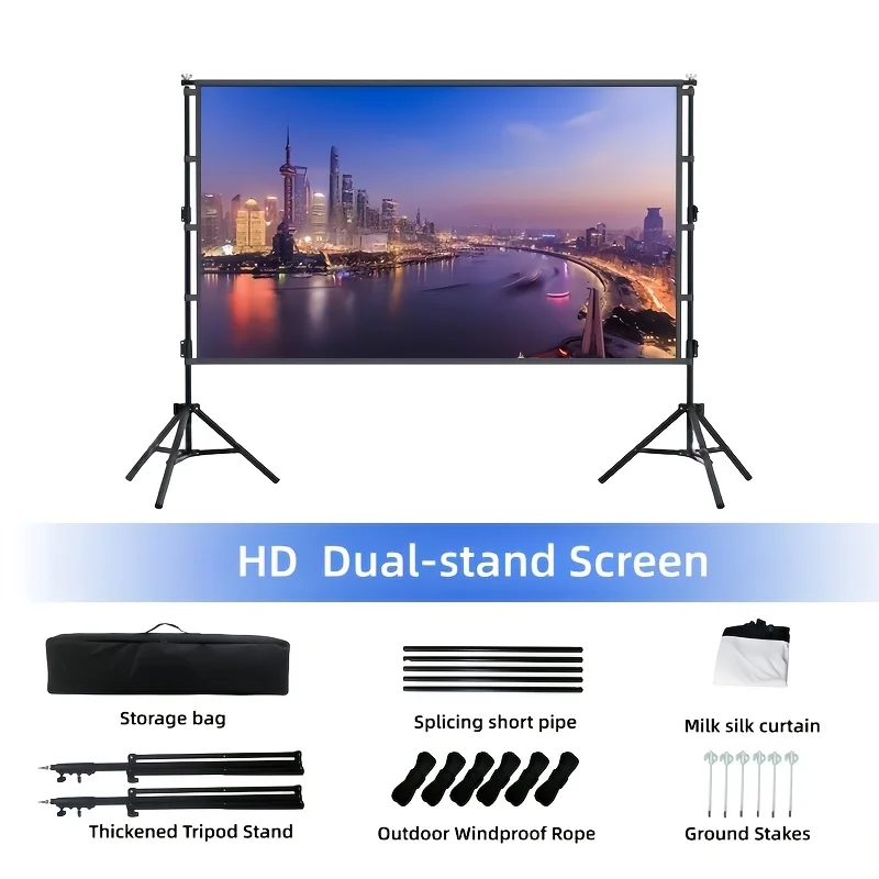 Projector Screen with Stand 16:9 4K HD Projection Screen Double Tripod for Home Theater, Outdoor and Indoor Use