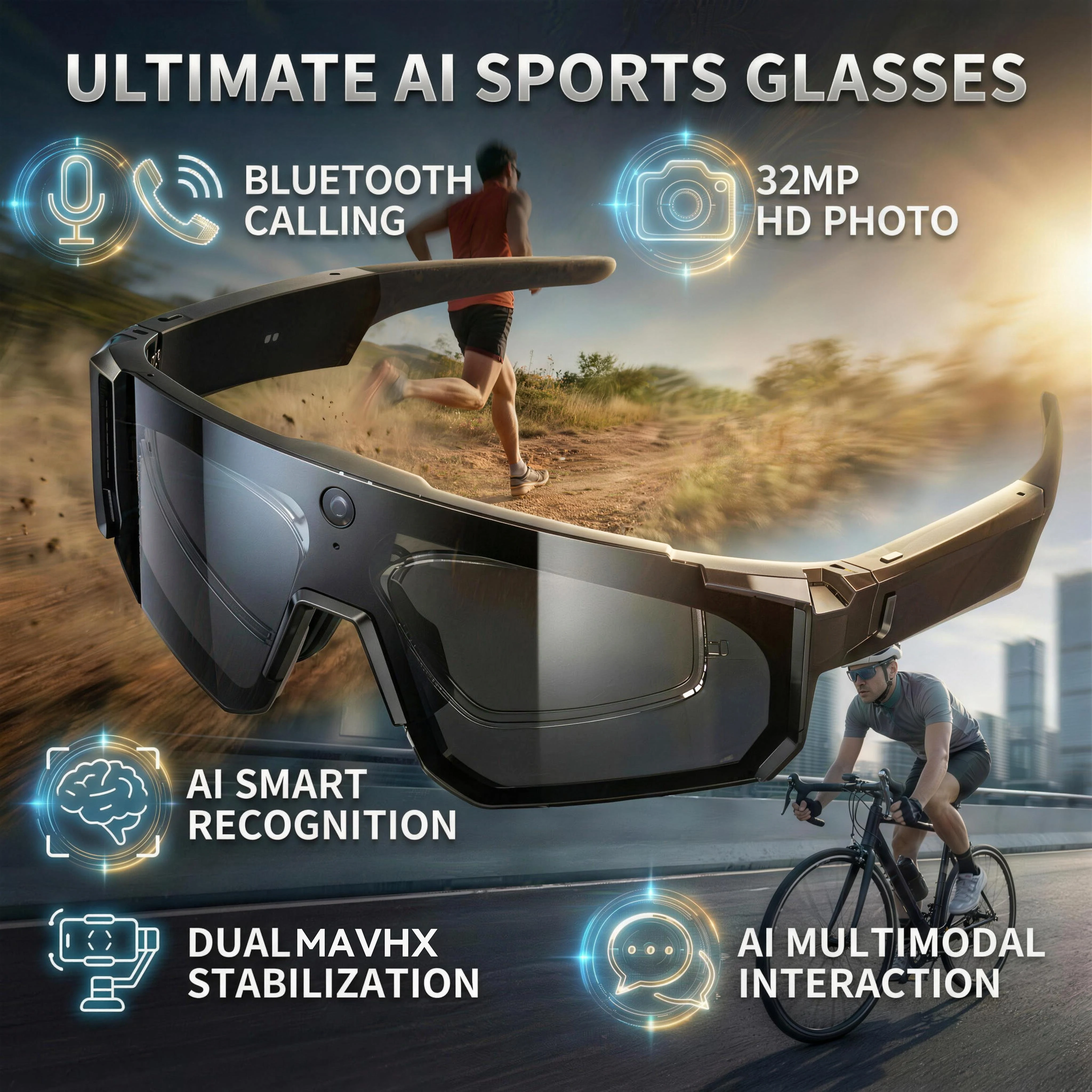 Slimme AI-camerabril 1200P video-opname Bluetooth outdoor sportzonnebril WiFi-vertaler anti-tril gepolariseerde bril - afbeelding 1