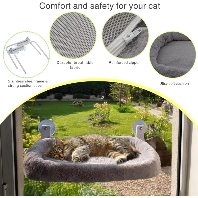Cozy Winter Solid Indoor Cat & Dog Hammock with Strong Suction Washle Cushion Protective Window Perch and Removle Cover