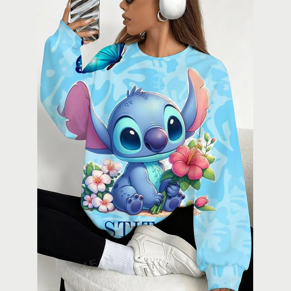 เสื้อฮู้ดดี้ลายสติทช์ คอลเลคชั่นฤดูใบไม้ร่วงจากดิสนีย์ สำหรับผู้หญิง แขนยาว สไตล์ Y2K ทรงโอเวอร์ไซส์ เสื้อพูลโอเวอร์ เสื้อผ้าผู้หญิง