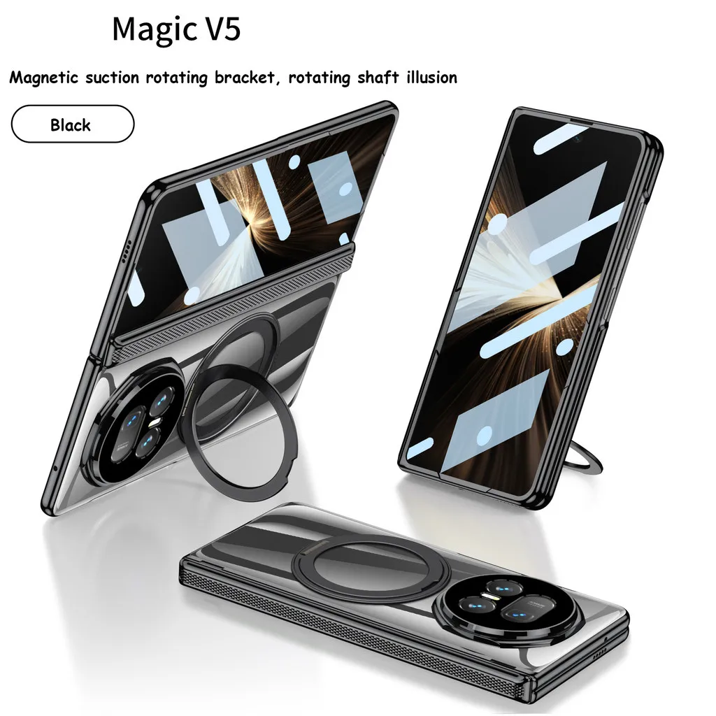 

Magnetic Rotation Bracket Case For Honor Magic V5 5G Hard With Ring Stand Protective Cover With HD Tempered Film