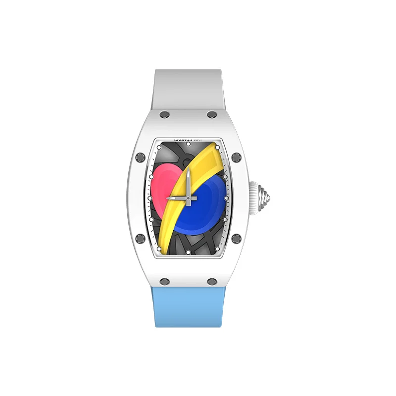 CRONUSART Women Automatic Watch Luxury Tonneau Ladies Mechanical Wristwatch Ceramic Case Fluororubber Strap 3D Rainbow Dial