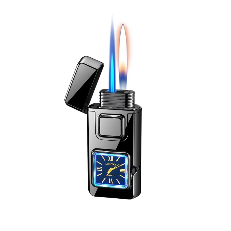 Black Technology Voice-activated Dual-fire Lighter, Real Quartz Dial, Direct Inflatable, High-end Gift Wholesale