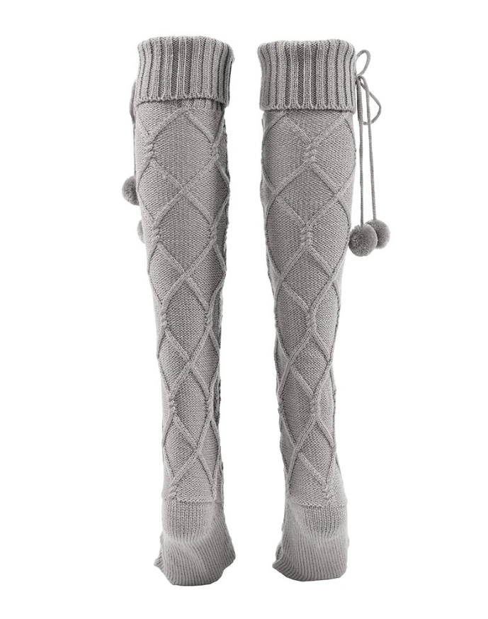 Sexy 1Pair Autumn and Winter Warm Tight Socks Braided Bowknot Decor Skinny Over Knee Socks Knit Women's Casual Home Thick Socks