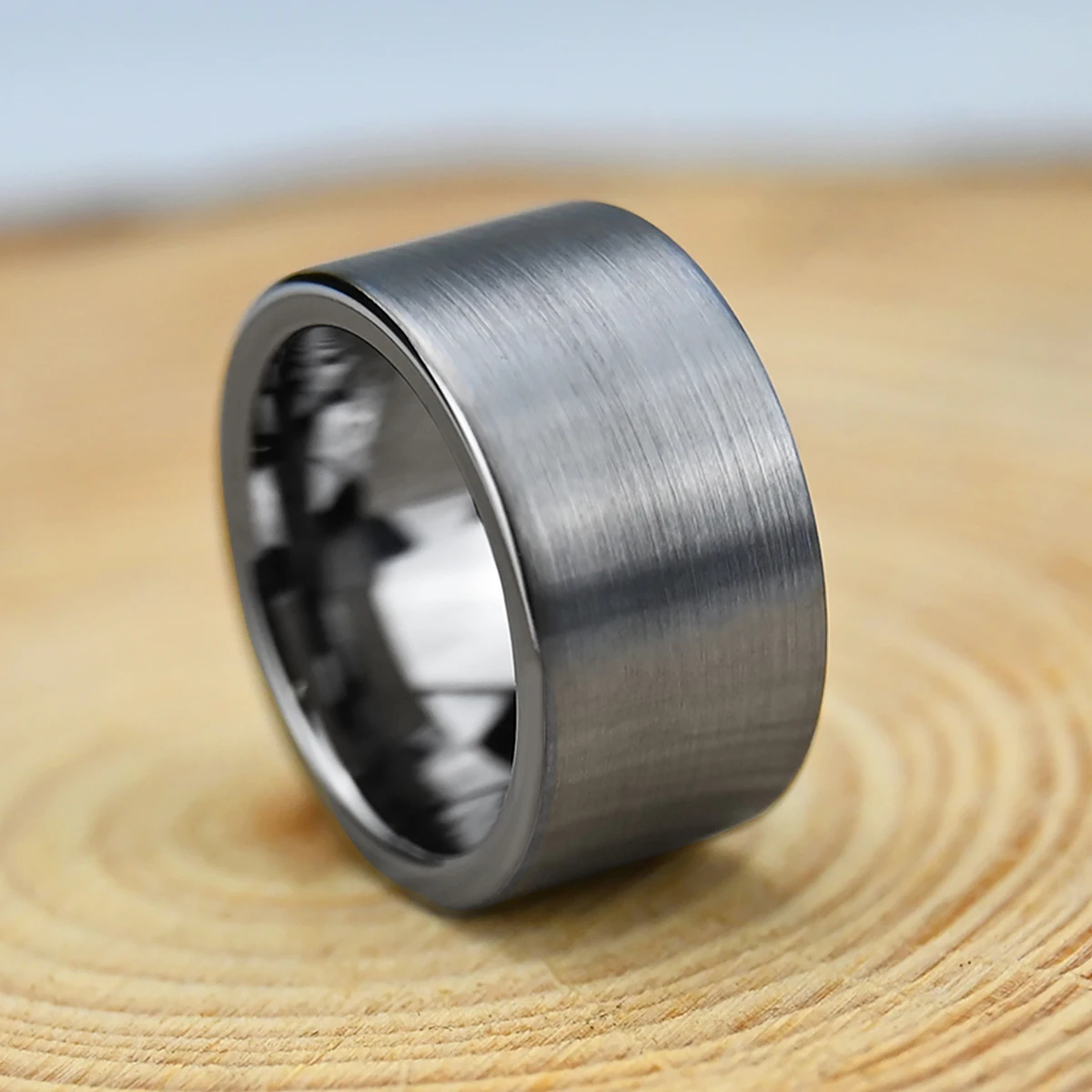 Read to Ship Brush Polished Men Ring 12mm  Tungsten Ring High Polish Pipe Cut Wedding Band Ring for Him Her Comfort Fit