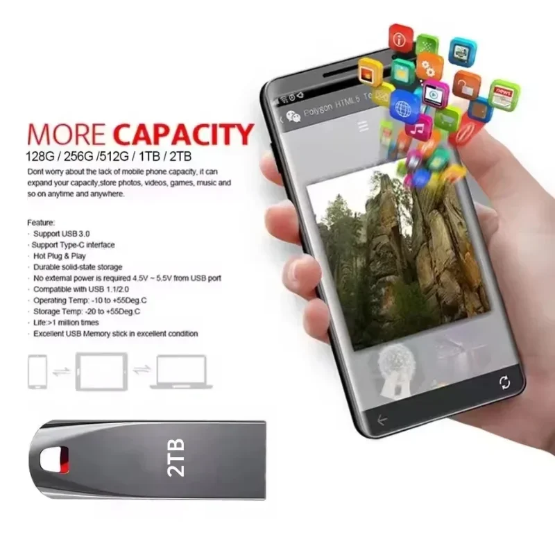 Xiaomi Metal Pendrive 2 تيرابايت، USB 3.0، محرك أقراص فلاش USB محمول 1 تيرابايت، 512 جيجابايت، 256 جيجابايت، محرك فلاش USB محمول مقاوم للماء #2