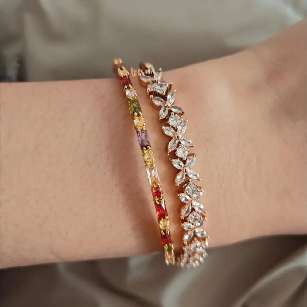 Sparkly Color Zircon Crystal Trendy Stackable Adjustable Open Cuff Bracelet Ladies Decorative Wrist Accessory
