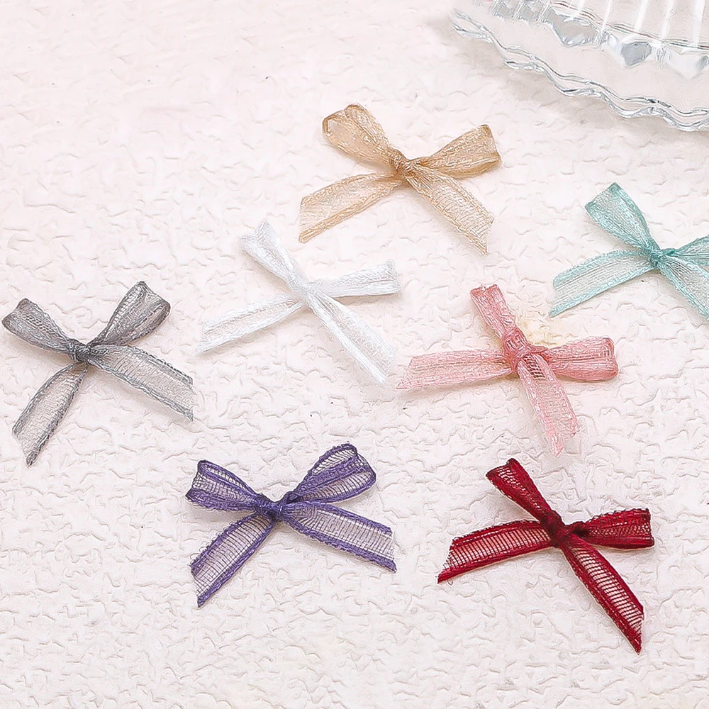 10pcs Pink White Organza Ribbon Nail Art Charm 3D Japanese Lace Bows Ribbon Nail Decoration DIY Korea Design Nail Accessories