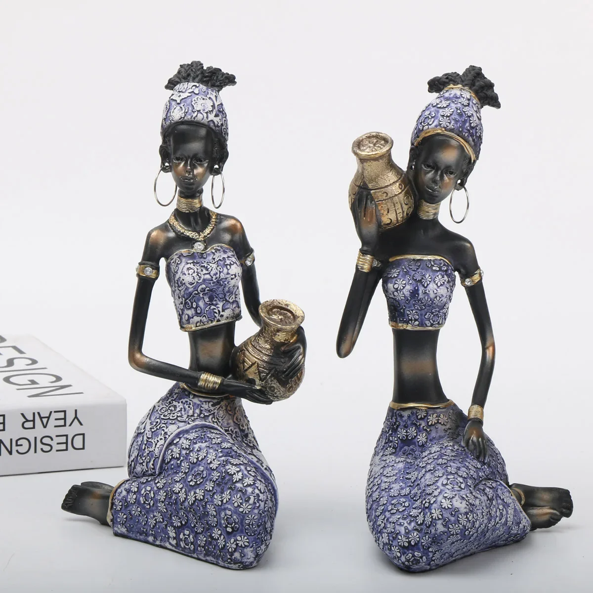 Resin Crafts Realistic Character Sculpture Black Africans Woman Art Girl Decorative Figurines Home Decoration Accessories