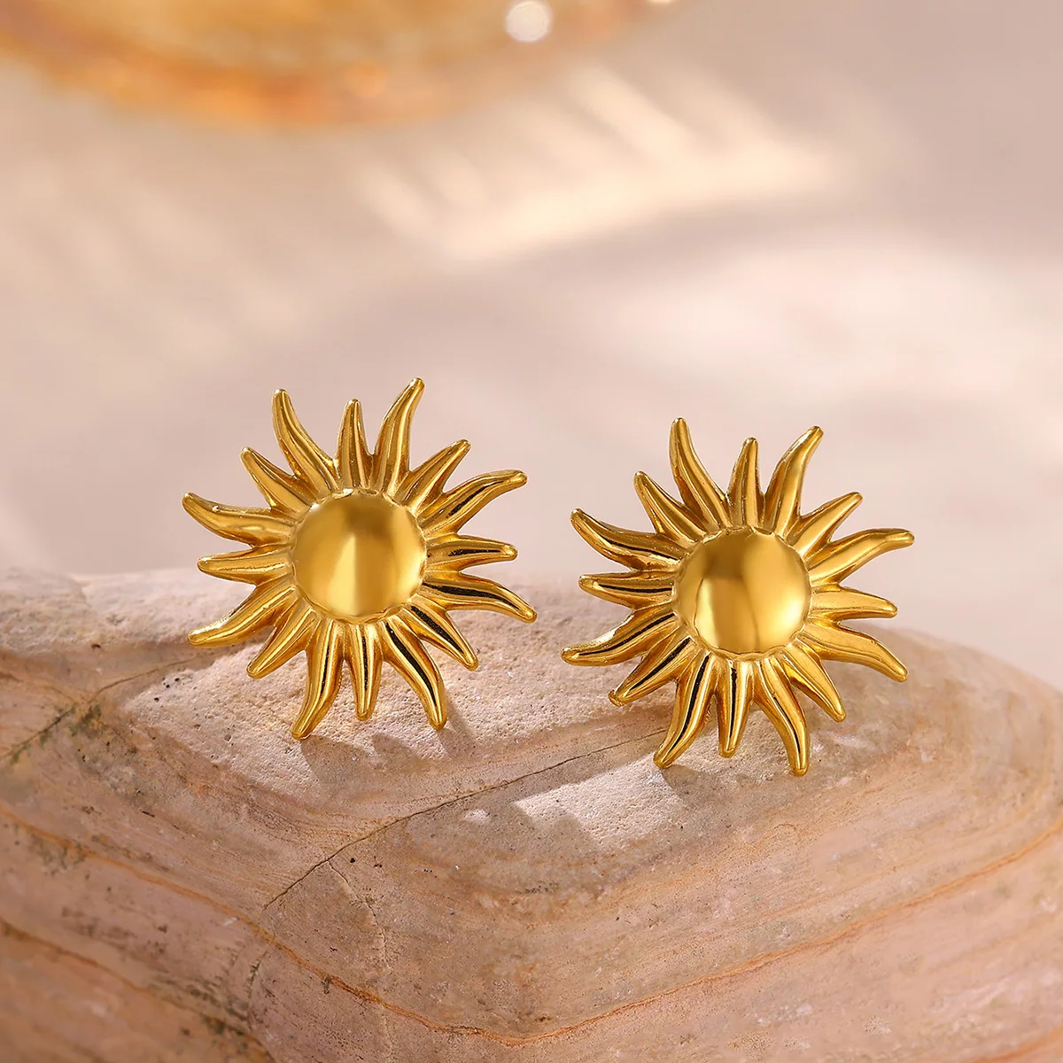 Punk Stainless Steel Sun Earrings For Women Gold Plated Stainless Steel Geometric Earring Trendy Party Waterproof Jewelry Gifts