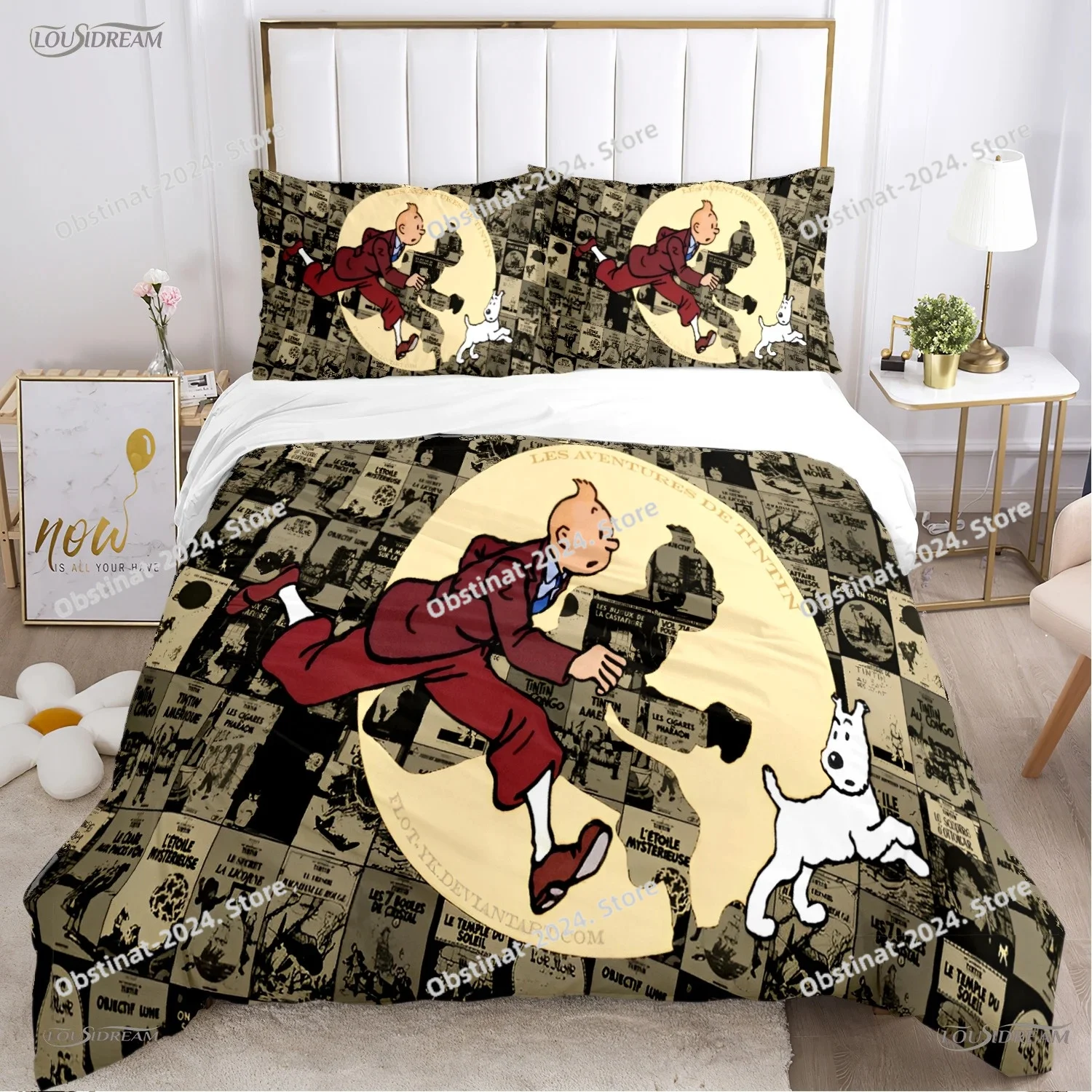 

T-Tintines All Season Duvet Cover Cartoon Funny Bedding Set Printed Sheet Pillowcase Bed Soft Quilt Cover Full Queen King Size