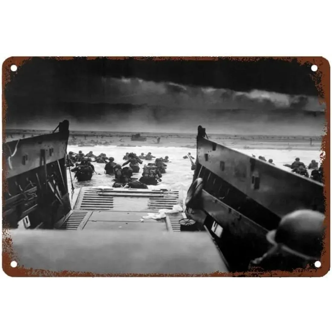 Cartel de hojalata de Metal Vintage, póster del Día D, decoración artística de pared de la Segunda Guerra Mundial, Normandía, Omaha Beach