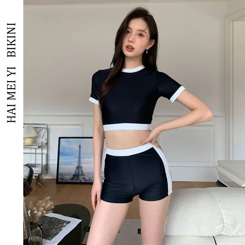 

Новый женский купальник-бикини с высокой талией, утягивающий, для горячих источников, для отдыха, с круглым вырезом, из нейлона, матовый.