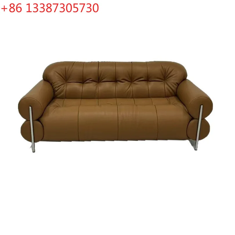 

French retro high-footed cloud living room sofa Italian leather high-footed antique sofa