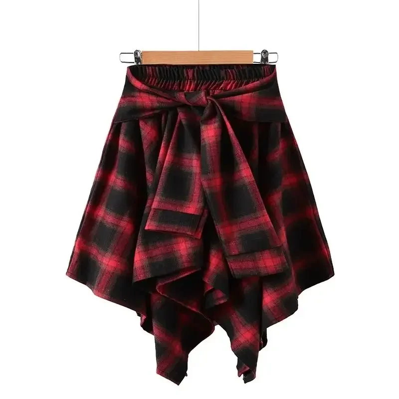 Jupes d'été à nœud pour femmes, ourlet asymétrique à carreaux, taille haute, Mini jupe courte noire et blanche, vêtements pour femmes, Y2K