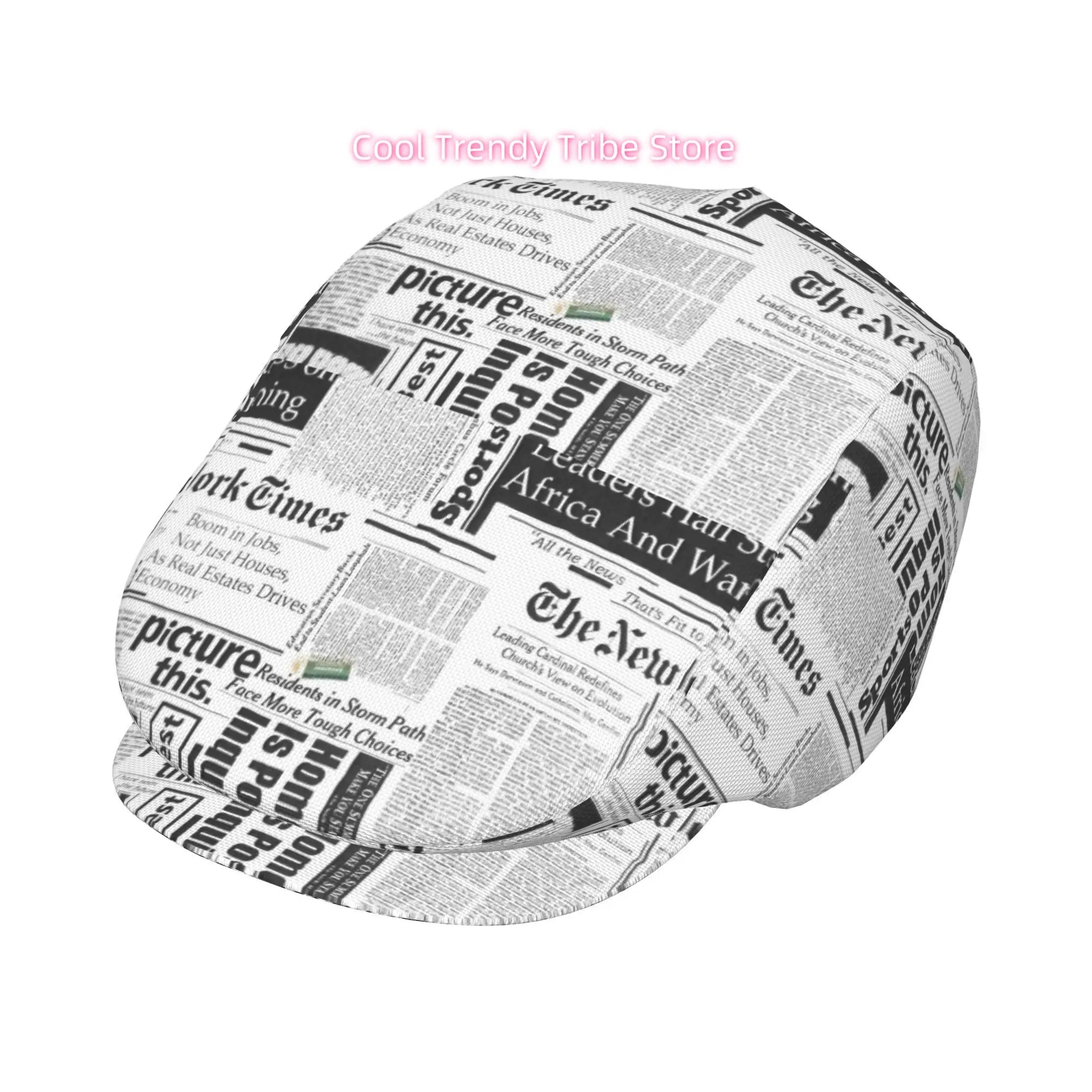 2D Flat - 1pc of Classic Newspaper Print Beret, a Vintage Newsboy Cap, Suitable for Everyone, an Essential Fashion Item for Both