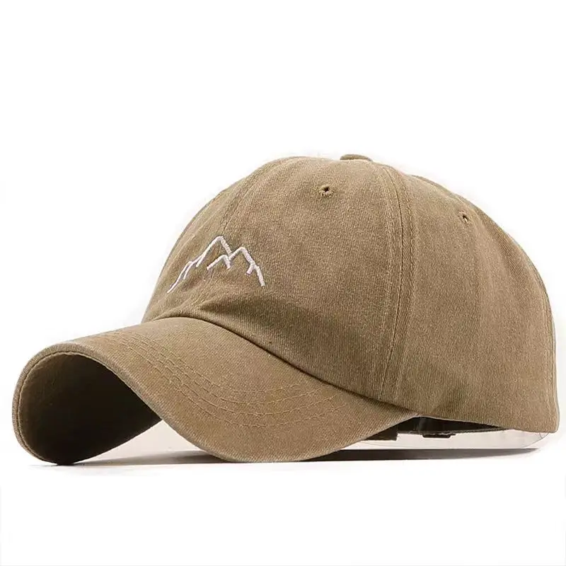 Unisex Washed Cotton Cap Mountain Embroidery Vintage  display picture 2