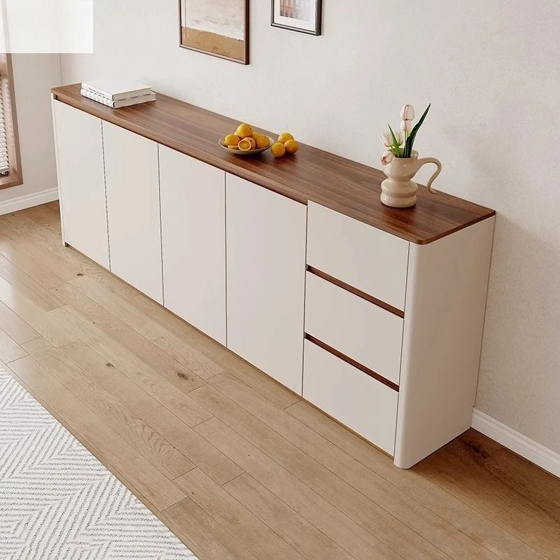 

Cream Style Modern Minimalist Side Cabinet Against the Wall Living Room