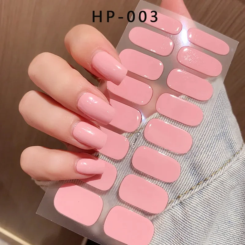 16Tips UV Semi-Cured Gel Nail Wraps Sticker 5D Pure Color Full Cover UV Lamp Gel Sticker Long-Lasting Nail Extension Patch Strip