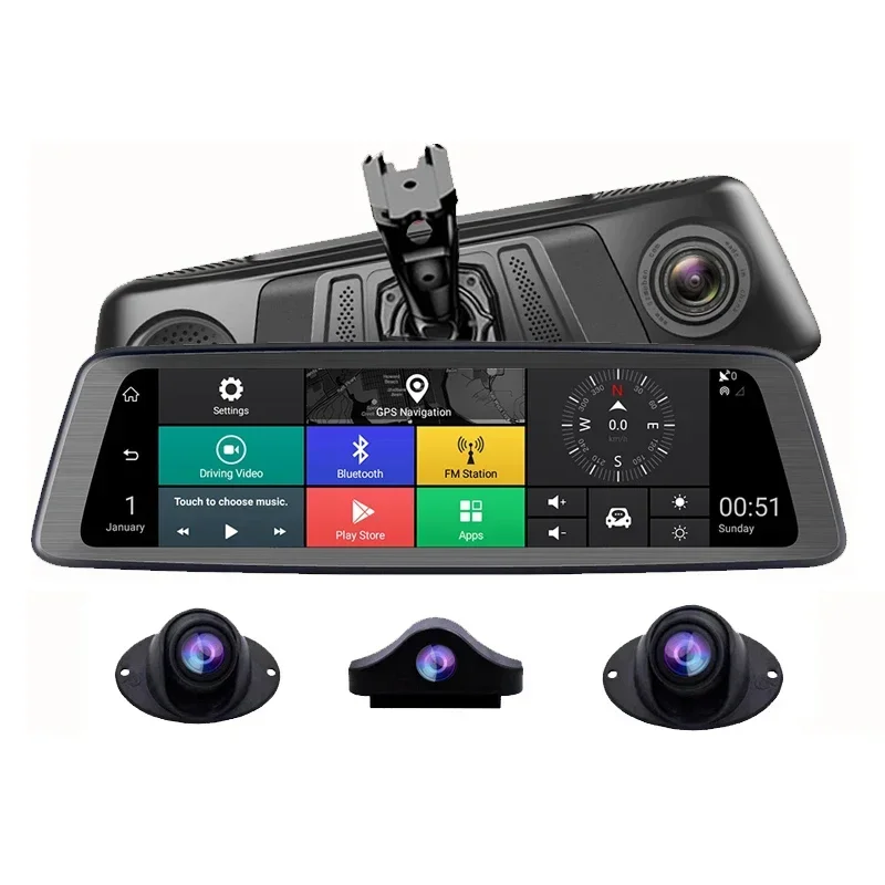 4 Channel Panoramic 2GB+32GB Car DVR 10 inch Android Rearview Mirror camer GPS Navigator Video Recorder ADAS 4G Wifi DashCam