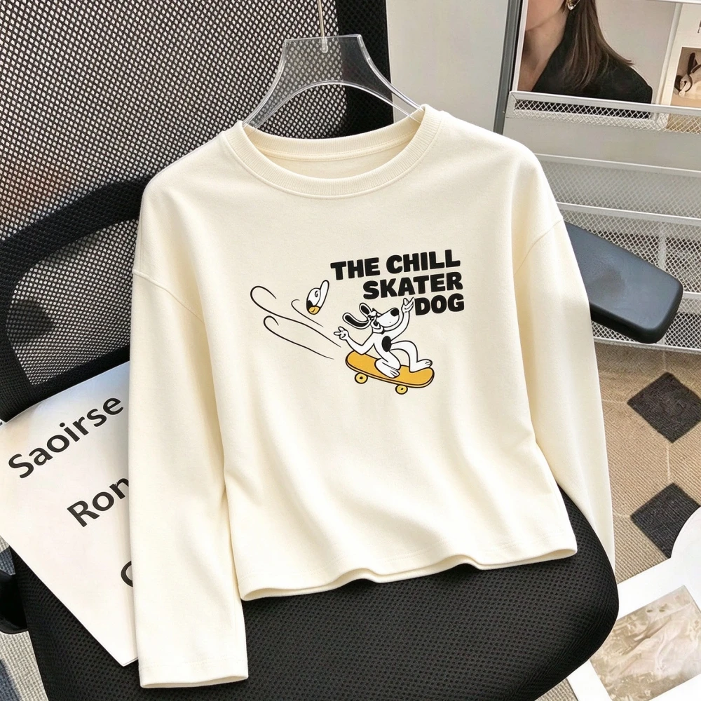 Boys Girls Casual Long Sleeve T Shirt Animal Cartoon Print Soft Cotton Tops Kids Autumn Tees Baby Boys Girls Autumn Loose Tees