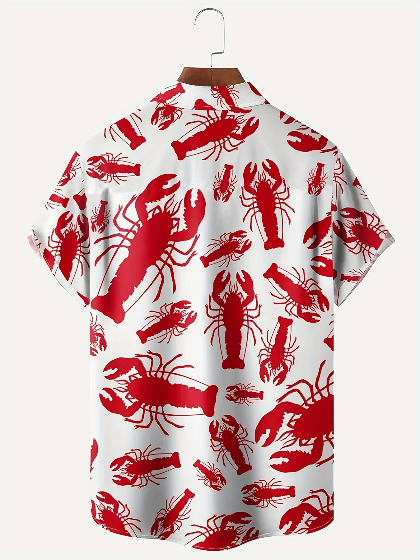 Camisa con estampado de langosta Hawaiana para hombre, camisa con botones y bolsillos, top informal con solapa de estilo resort, ropa para hombre