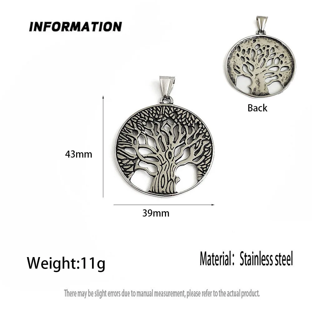 Retro cast round tree of life stainless steel pendant, waterproof and non-fading blackening process, necklace accessories