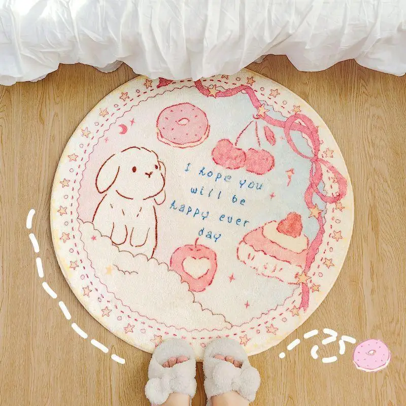 Cartoon Plush Rug Bedroom Cute Rabbit Cake Bedside Blanket Non-slip Room Floor Mat Cloakroom Foot Mat Cashmere Carpet