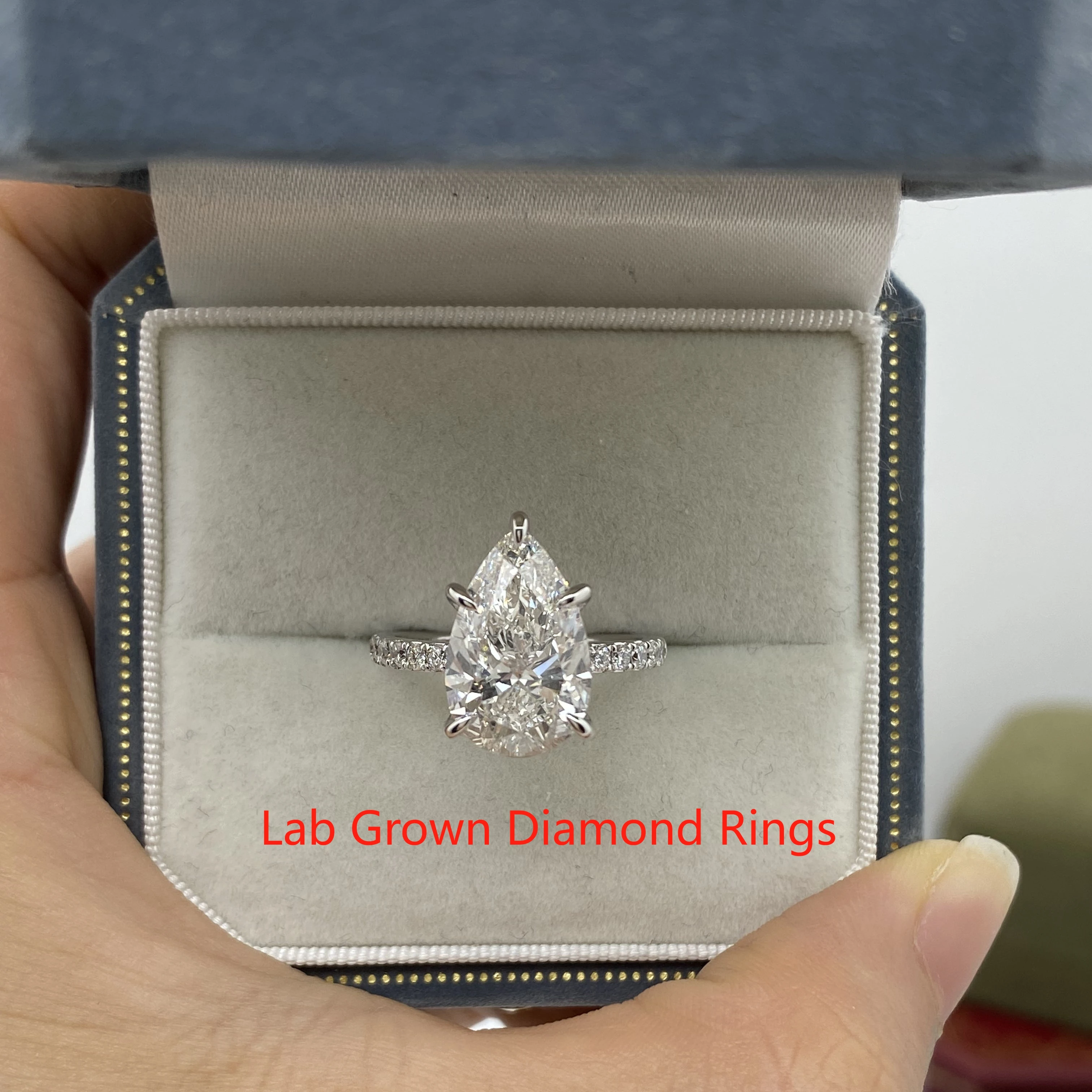 قطع الكمثرى 5CT الحجر الرئيسي CVD HPHT DEF VS-VVS IGI مختبر نمت الماس اليورو عرقوب تمهيد الإعداد البلاتين 950 خاتم الزواج لسيدة