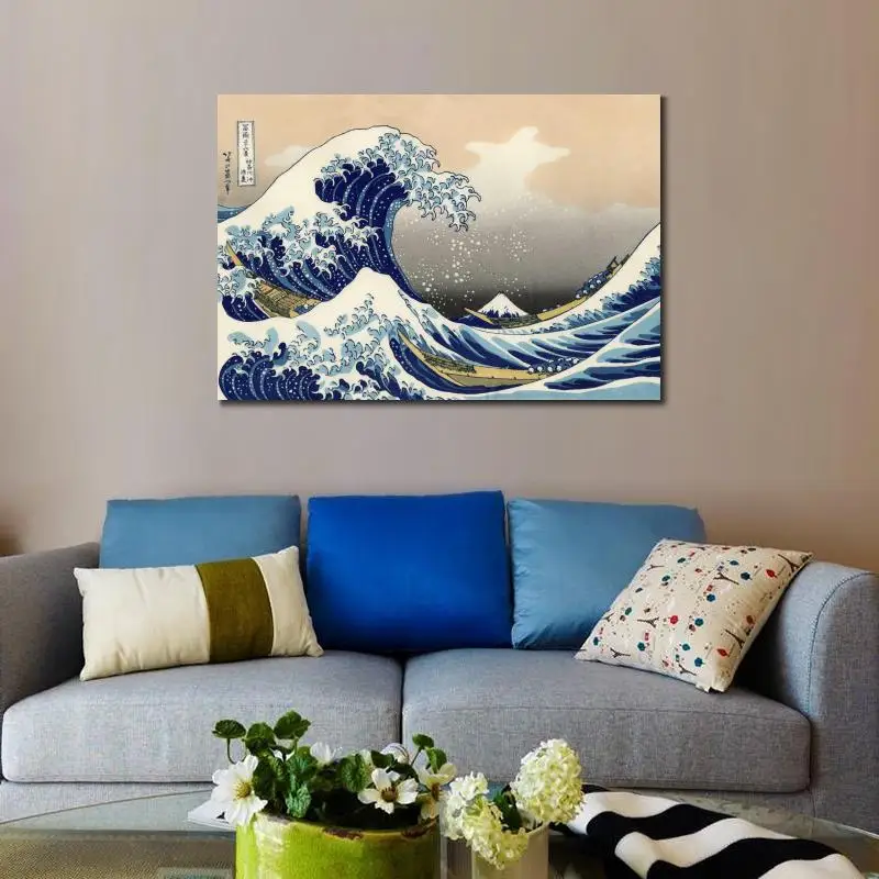 رسمت باليد اليابانية النفط اللوحة Hokusai موجة كبيرة قبالة كاناغاوا قماش الفن الحديث المناظر البحرية جدار ديكور لغرفة المعيشة الكبيرة