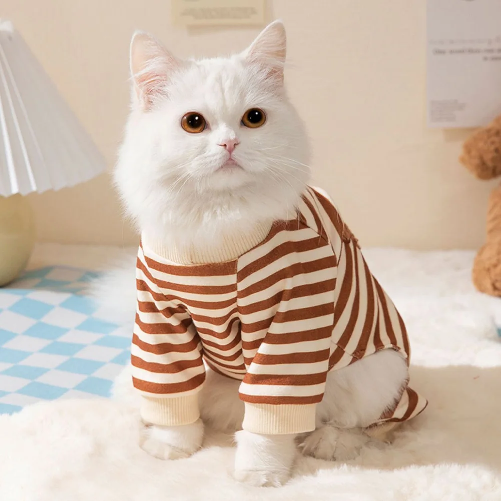 Vestiti per animali domestici Kawaii per la primavera estate autunno medio piccolo gatto animale domestico gatto tuta a righe simpatico cartone