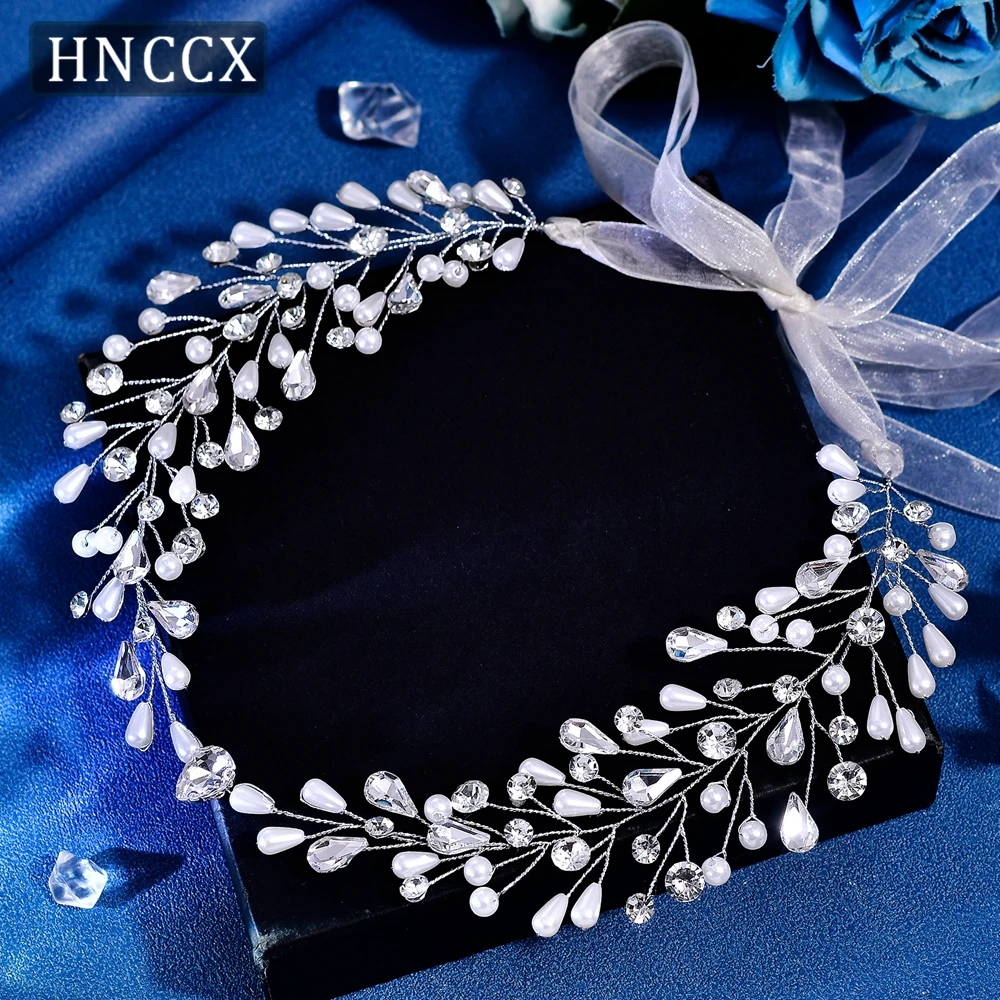 

HNCCX Bling Forehead Headband Wedding Head Jewelry Tiara Bride Headpiece Pearl Wedding Headwear Accessories Gift HP835