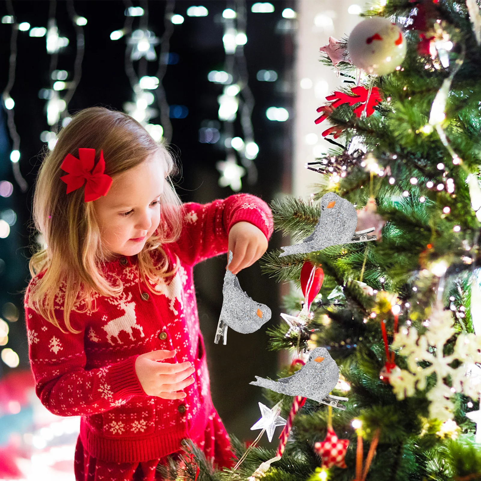 

12Pcs Xmas Birds Decor Realistic Christmas Tree Ornament Chic Clip Type Creative Festival Birds Scene Decoration