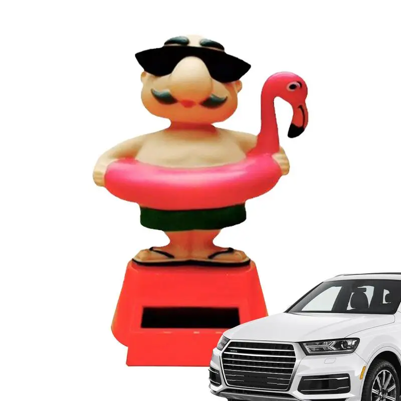 Solar Powered Car Ornament Dancing Car Dashboard Ornaments Wearing Flamingo Swim Circle Dashboard Decoration Toy For Car Home