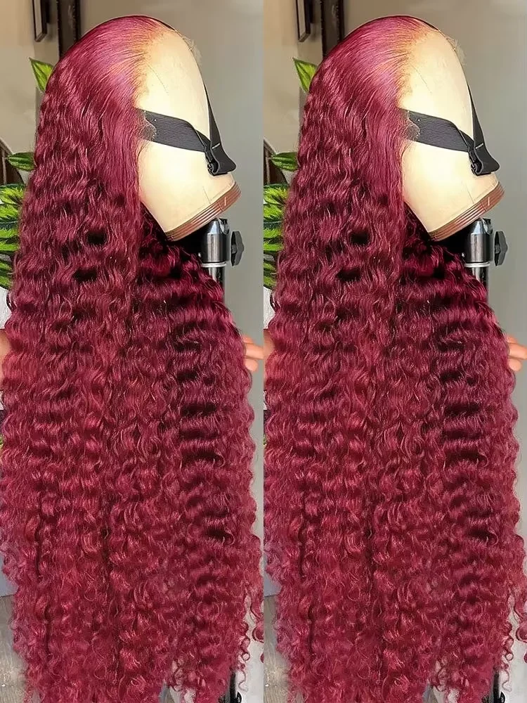 

Burmese 32 inch 99J Burgundy 13x6 HD Lace Front Human Hair Wigs Deep Wave 13x4 Lace Frontal Wig Prepluck Curly 5x5 Closure Wigs