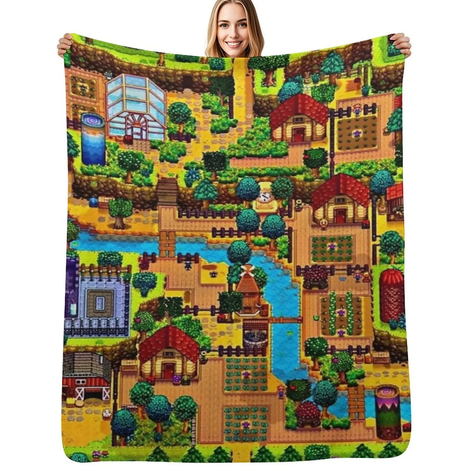 Stardew valley map Throw Blanket Flannel Fabric Blankets For Bed Soft Beds Blankets