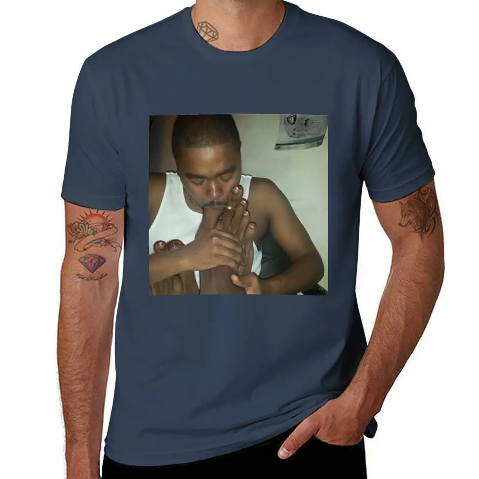

Toe suckin guy with a big toe in his mouth T-Shirt Basic Tee Shirt for Everyday Outfit